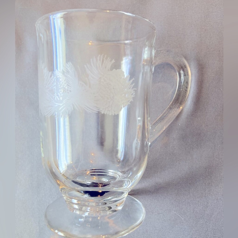 LIBBEY GLASS nice Rim Footed And Handled Mug With Pine Cones Set of 2